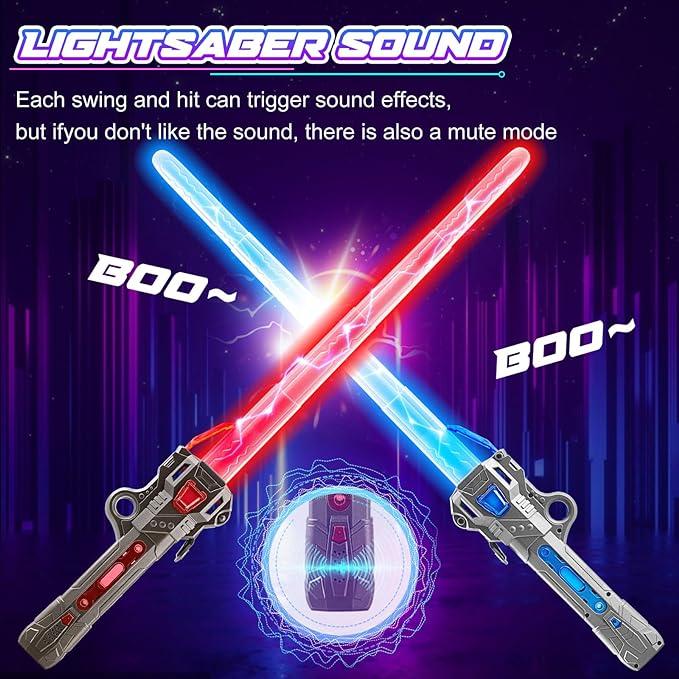 Lightsaber Light Sabers for Kids - 2 PCS, 7 Color, FX Sound 2 in1 Double-Bladed LED Expandable Lightsabers for Kids Set