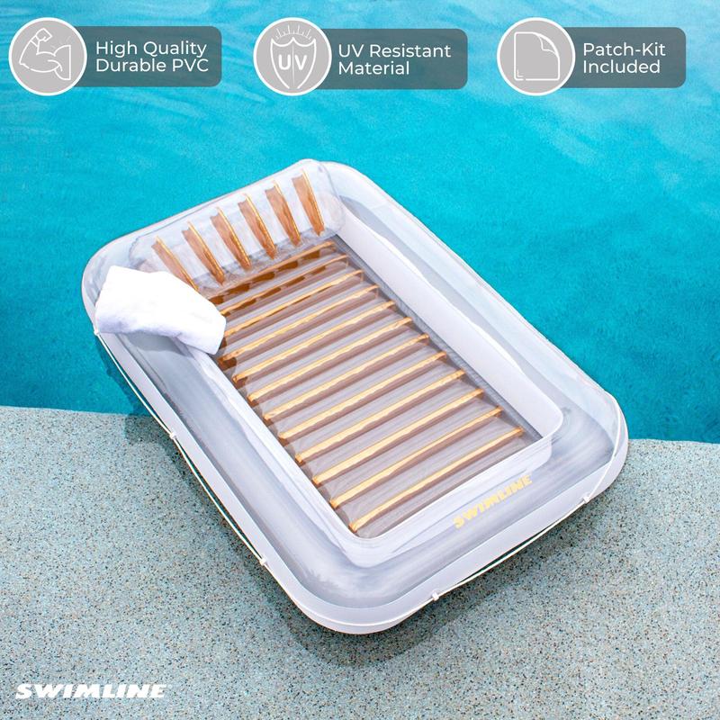 Swimline Luxe Edition Inflatable Suntan Tub Floating Pool Lounger, White & Gold