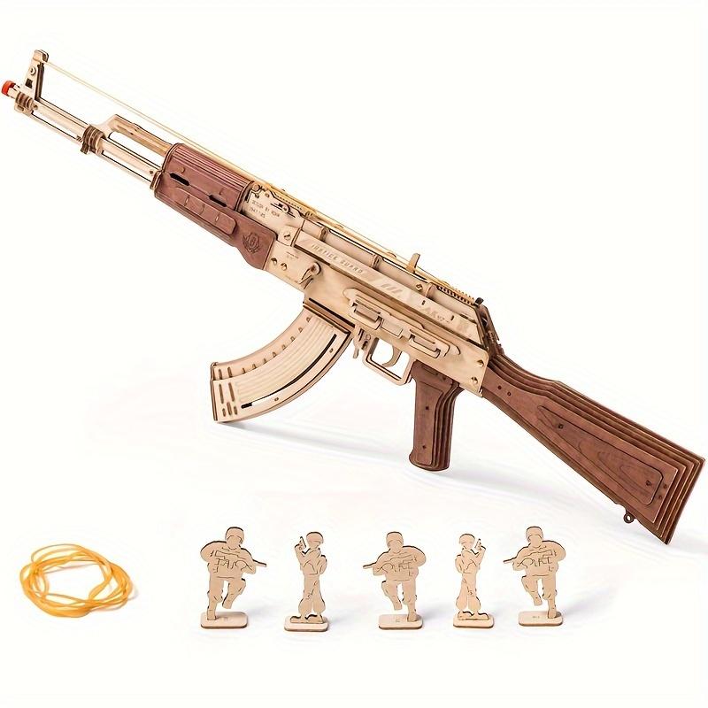 Robotime ROKR 3D Wooden Puzzle AK 47 Model - Intricately Designed DIY Wood Crafts with Rubber Band ToyGun Functionality, LQ901 Justice Guard Series