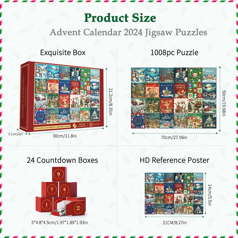 All4jig Advent Calendar 2024 Christmas Jigsaw Puzzles for Adults Kids, 1008 Pieces 24 Days Countdown Calendar Adult Puzzles, Perfect Xmas Christmas Vacation Advent Calendar Gift