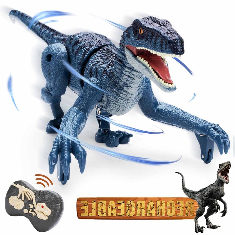 Remote Control Dinosaur Toys for Kid - Walking Dinosaur Toys for Boys 5-7，RC Jurassic Velociraptor Toys 8-12，Robot Dinosaur 3-5 with Light Sounds Toys for Boys Age 3+ Rechargeable Blue