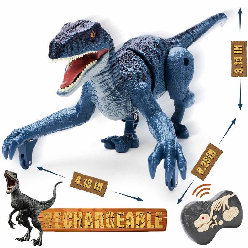 Remote Control Dinosaur Toys for Kid - Walking Dinosaur Toys for Boys 5-7，RC Jurassic Velociraptor Toys 8-12，Robot Dinosaur 3-5 with Light Sounds Toys for Boys Age 3+ Rechargeable Blue