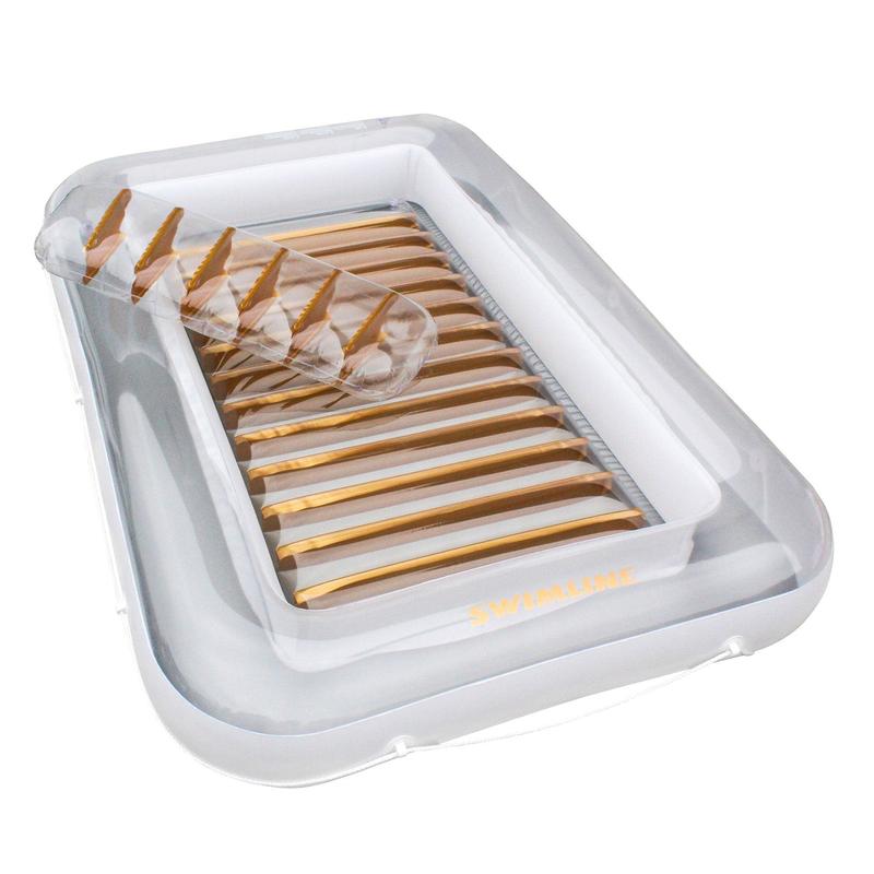 Swimline Luxe Edition Inflatable Suntan Tub Floating Pool Lounger, White & Gold