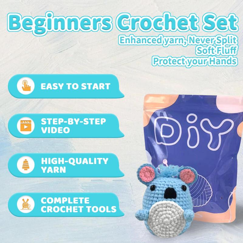 Koala Crochet Kit, 1 Set Cute Koala Design Crochet Material Package, Beginner Crochet Yarn Kit, Knitting Handmade DIY Cartoon Doll for Beginners