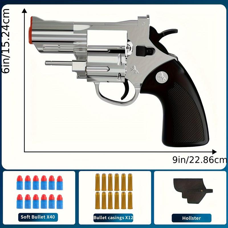 Toy Gun For Boys, Foam Soft Bullet Toy Revolver With 40 Bullets And 12 Shells, An Exciting Outdoor Play Experience, Perfect Birthday Christmas And Other Holiday Gifts- Silver, Christmas gift