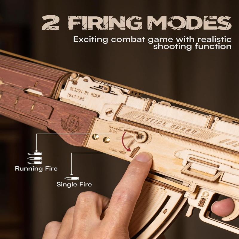 Robotime ROKR 3D Wooden Puzzle AK 47 Model - Intricately Designed DIY Wood Crafts with Rubber Band ToyGun Functionality, LQ901 Justice Guard Series