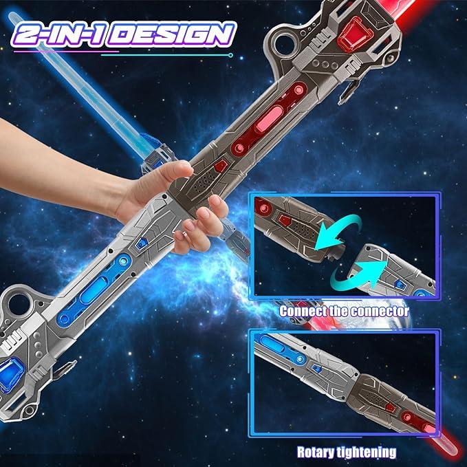 Lightsaber Light Sabers for Kids - 2 PCS, 7 Color, FX Sound 2 in1 Double-Bladed LED Expandable Lightsabers for Kids Set