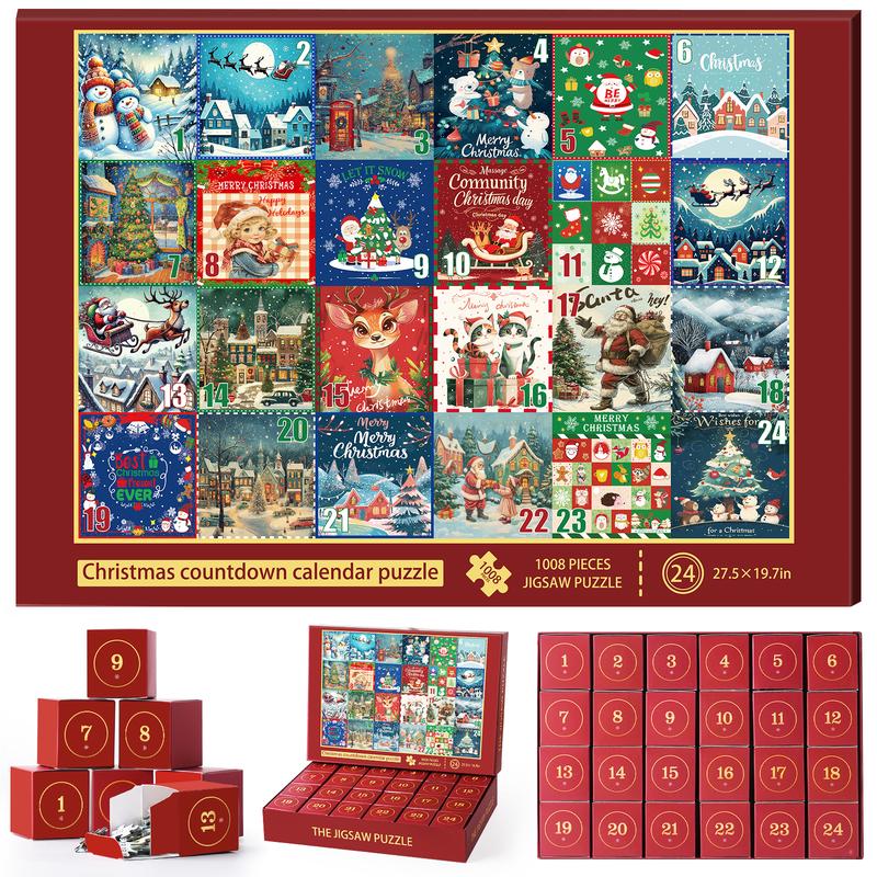 All4jig Advent Calendar 2024 Christmas Jigsaw Puzzles for Adults Kids, 1008 Pieces 24 Days Countdown Calendar Adult Puzzles, Perfect Xmas Christmas Vacation Advent Calendar Gift