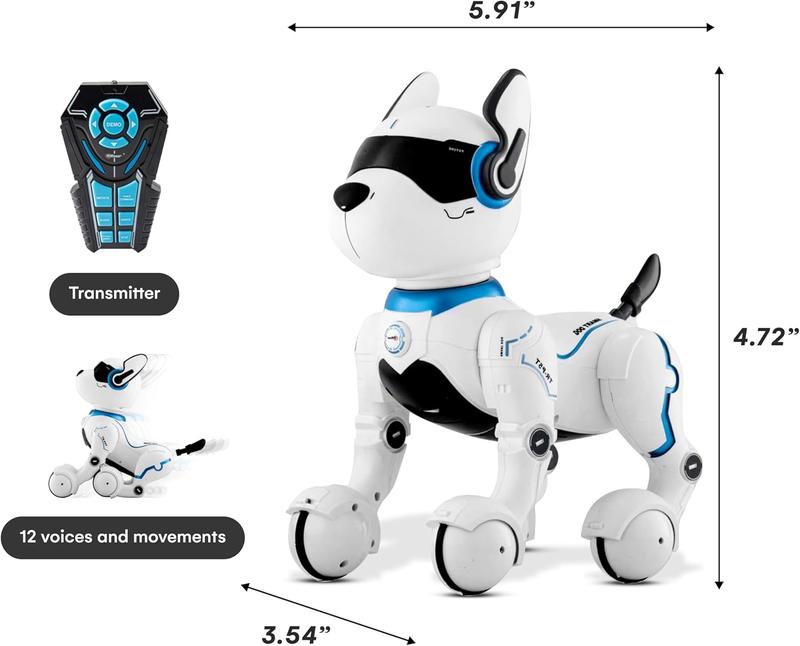 Rechargeable Robot Dog- Interactive Smart Robo Dog for Kids Ages 5-7 - Programmable with Remote Control, Voice and Touch Features - Realistic Actions and Perform Tricks - 4x5x6 Inches (White)