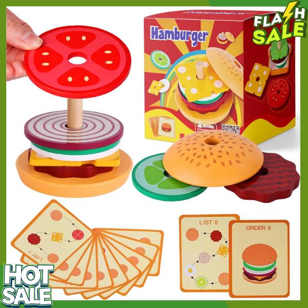 MCPINKY Wooden Stacking Toys, Montessori Toys, Burger Stacking Toys Educational Preschool