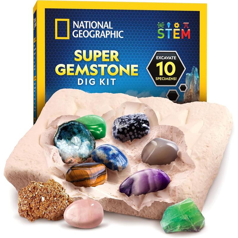 NATIONAL GEOGRAPHIC Gemstone Dig Kit – Dig Up 10 Real Gemstones and Crystals, Science Kit for Kids, Gem Digging Kit, Gift for Girls and Boys, Mining Kit, Rock Collection