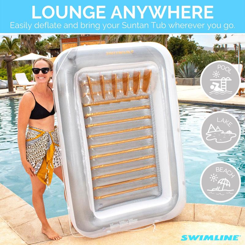 Swimline Luxe Edition Inflatable Suntan Tub Floating Pool Lounger, White & Gold