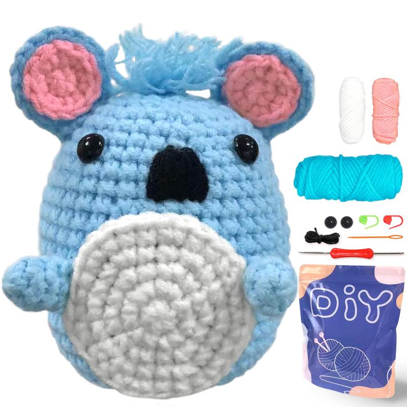 Koala Crochet Kit, 1 Set Cute Koala Design Crochet Material Package, Beginner Crochet Yarn Kit, Knitting Handmade DIY Cartoon Doll for Beginners