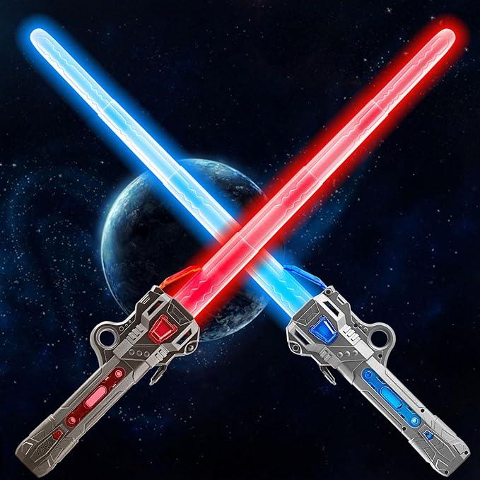 Lightsaber Light Sabers for Kids - 2 PCS, 7 Color, FX Sound 2 in1 Double-Bladed LED Expandable Lightsabers for Kids Set