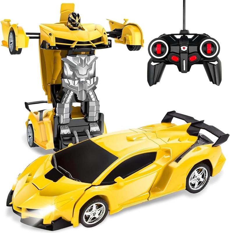 Rc Cars, Remote Control Car for Boys 4-7, 1:18 Transforming Robot Toy Car with 360 Rotating & One Button Deformation & LEDs Lights, Kids Robot Toys Gifts for 3 4 5 6 7 8 9 10 11 12 Years Old, Red