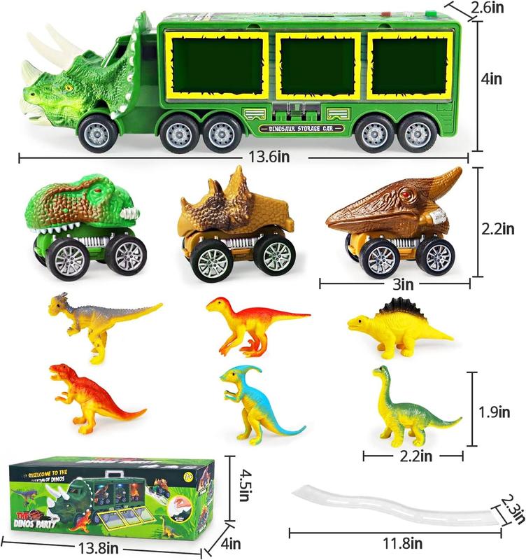 Dinosaur Toys for Kids 3-5-7, 11 in 1 Dinosaur Truck with Light, Music & Roar Sound, Dino Toddler Toys Including Toy Truck, Dinosaur Cars, Mini Dinosaur Figures & Slide, Toys for 3 4 5 6 Year Old Boys