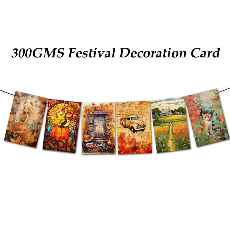 Autumn Themed Writable Holiday Ephemera Thick Card Set, 60pcs set Including 24 Cards & 36 Stickers, Scrapbooking Supplies, DIY Crafts