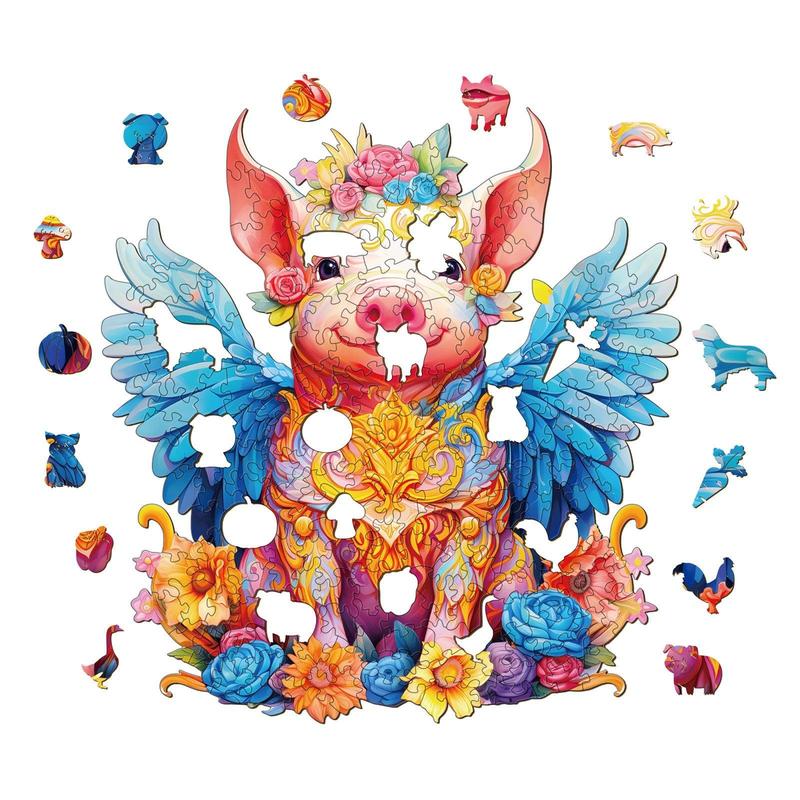 Angel Pig Wooden Jigsaw Puzzle for Kids and Adults- Educational Toy