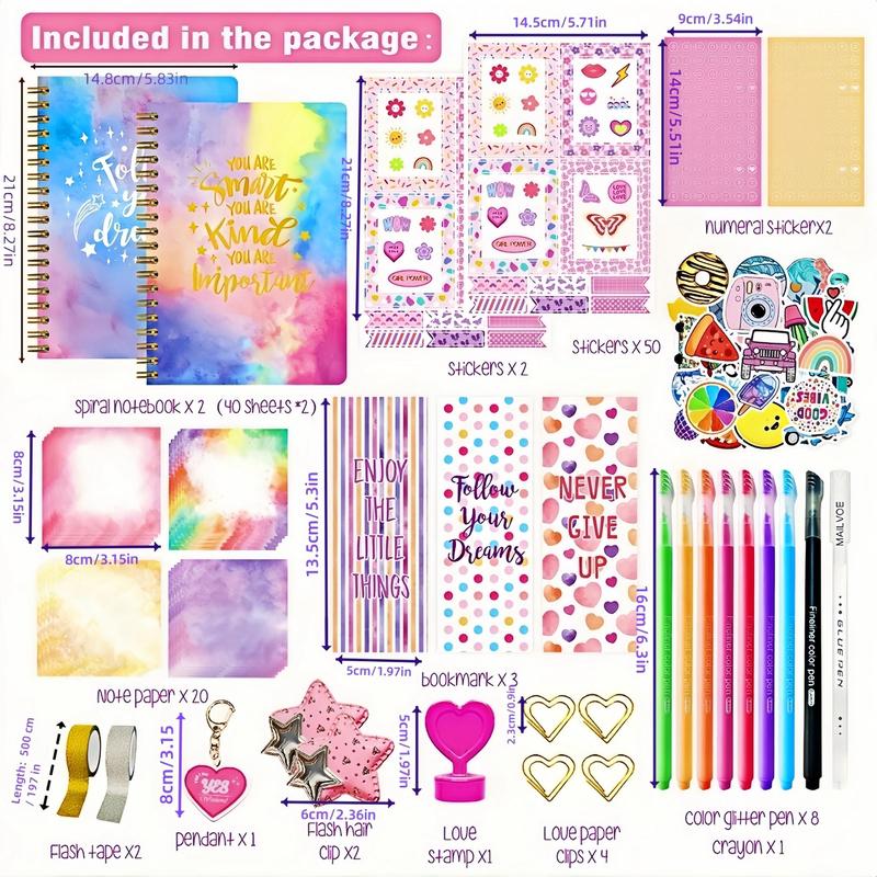 DIY Diary Set, 1 Set Diary Set with Sticker & Notebook & Pen & Sticker & Tape, Scrapbooking Supplies for Girls, Birthday Gift for Girls