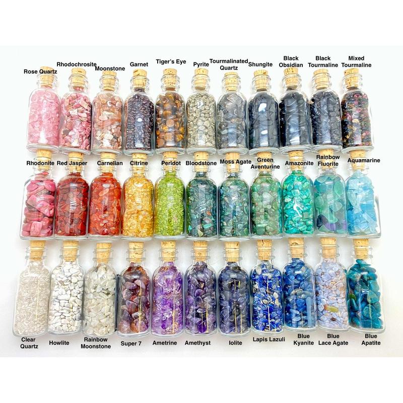 Gemstone Bottle (70 stone types available) Stone Bottles by New Moon Beginnings - Gemstone Chips