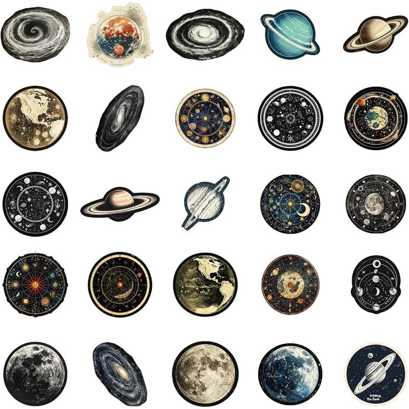 50Pcs Celestial Stickers Pack, Planet Moon Space Astronomy Sticker for Scrapbook Junk Journal Supplies Planner Laptop Luggage Home Decor, Waterproof Cosmic Galaxy Stickers for Students and Adults