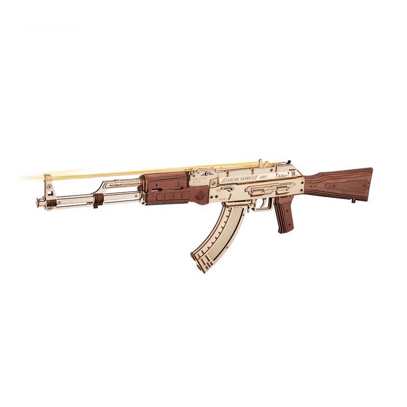 Robotime ROKR 3D Wooden Puzzle AK 47 Model - Intricately Designed DIY Wood Crafts with Rubber Band ToyGun Functionality, LQ901 Justice Guard Series