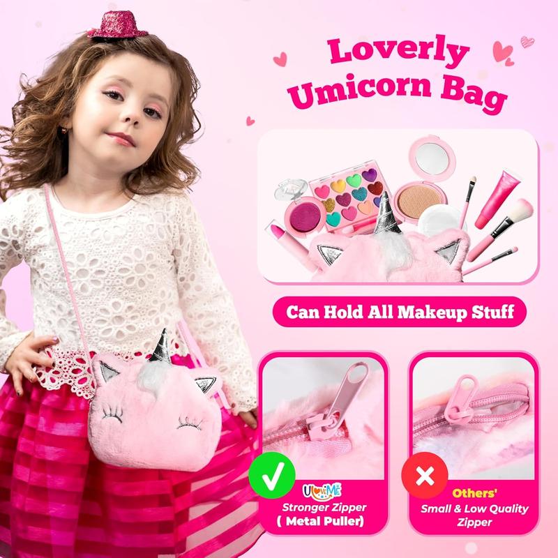 ULOVEME Kids Real Makeup Kit for Little Girls - Real, Non Toxic, Washable Make Up Toy - Umicorn Toys Gift for 3 4 5 6 7 8 9 10 12 Years Old Girls Birthday (Pink Umicorn)