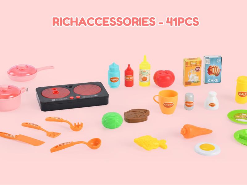 [Limited offer]Kitchen Playset 41 PCS Toys for Kid with sound and ligt, Gift for girls