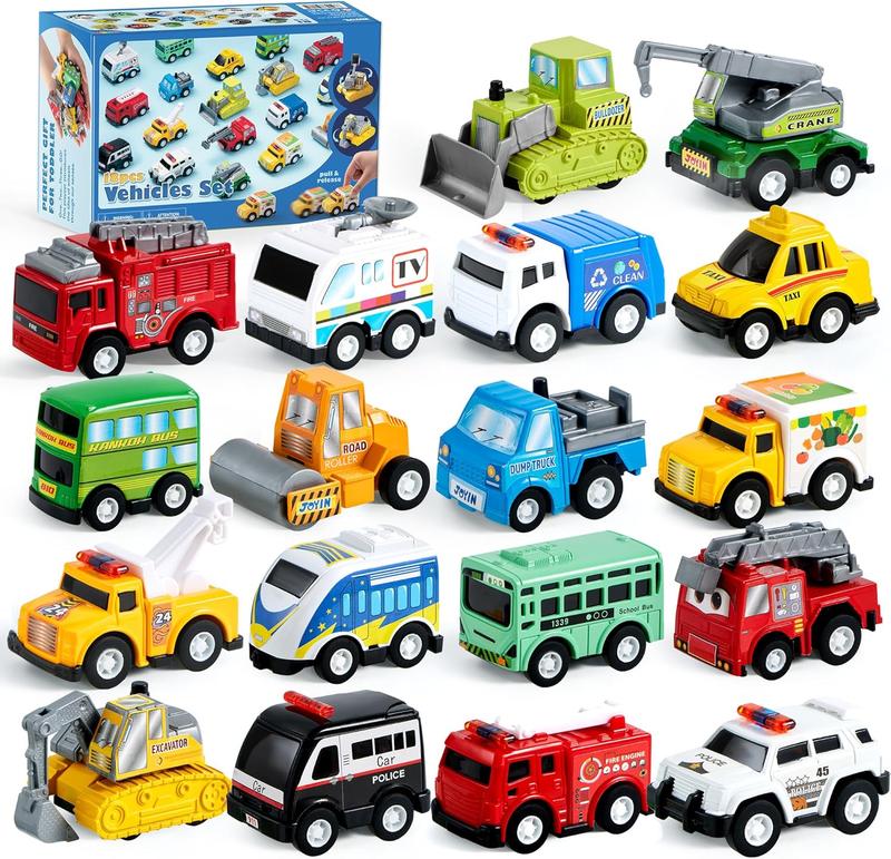 8 Pcs Pull Back City Cars and Trucks Toy Vehicles Set, Friction Powered Cars Toys for Toddlers, Boys, Girls’ Educational Play, Goodie Bags Stuffers