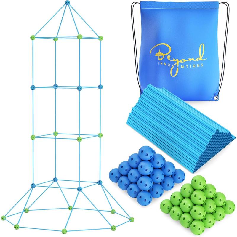 Fort Building Kit for Kids, STEM Building Toys, Educational Gift for Boys and Girls, Ultimate Creative Set for Indoor & Outdoors Activity, 120 Piece Set (Blue & Green) Carry Bag Included