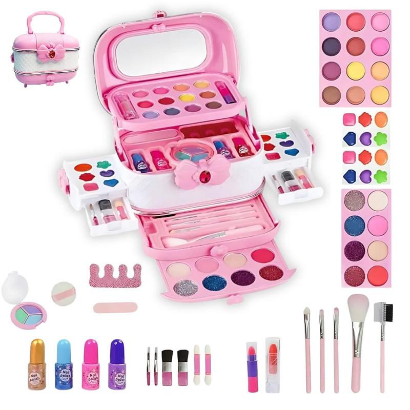 58 Pcs Kids Makeup Kit for Girl, Princess Toys Real Washable Cosmetic Set , Kids Makeup Sets for Girls, Play Make Up Christmas Gifts